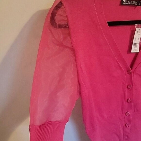 New York and Company Pink Organza Sleeve Blouse Size Medium NWT - Picture 2 of 7